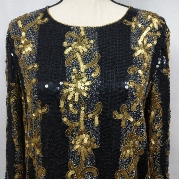 Joseph Le Bon Vintage Silk Sequin Black Gold Sweater S - Picture 2 of 7